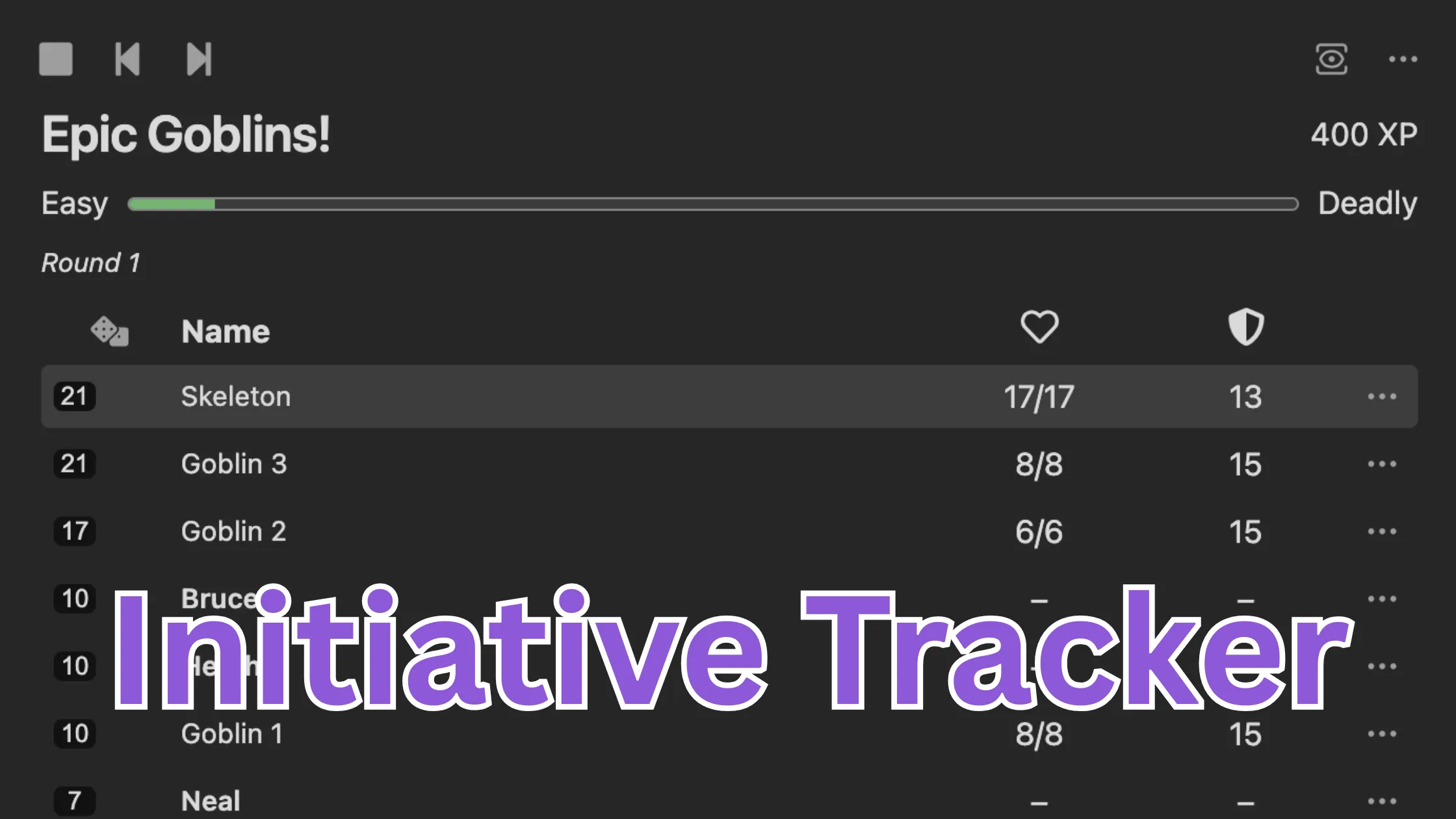 Initiative tracker plugin