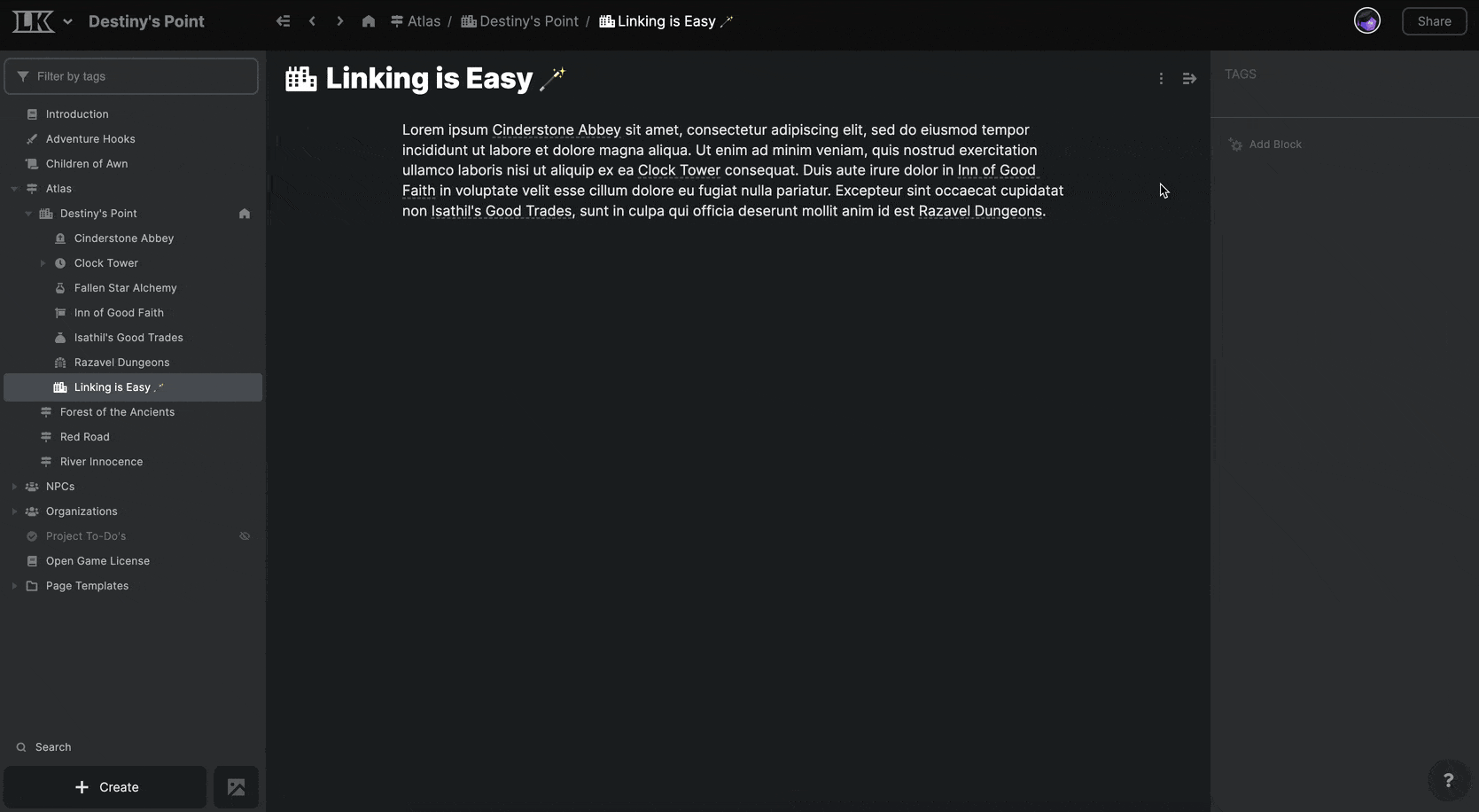 Typing and linking pages through the various methods mentioned below.