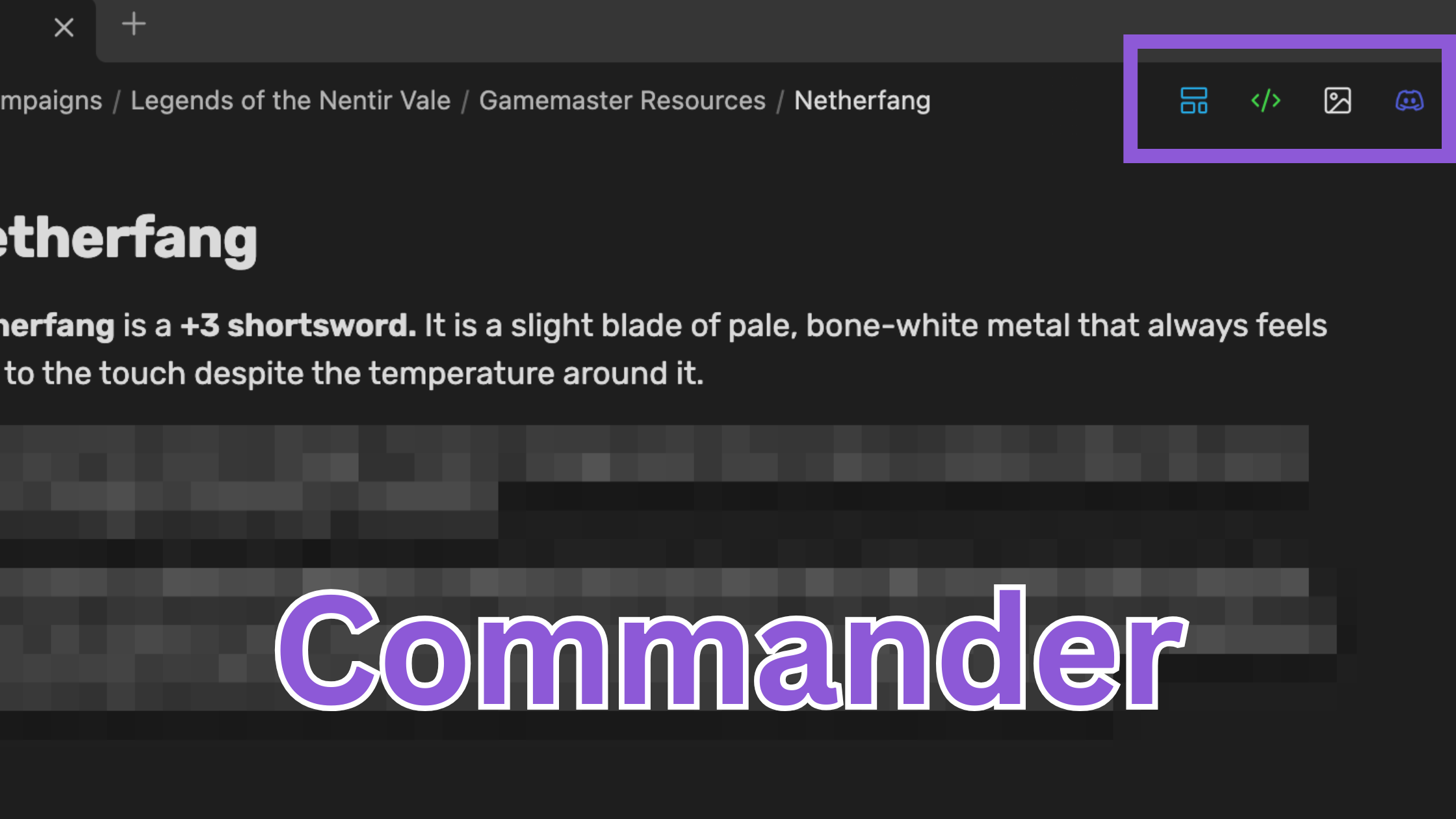 A note with custom button icons in the top right with a purple box around them to highlight their existence.