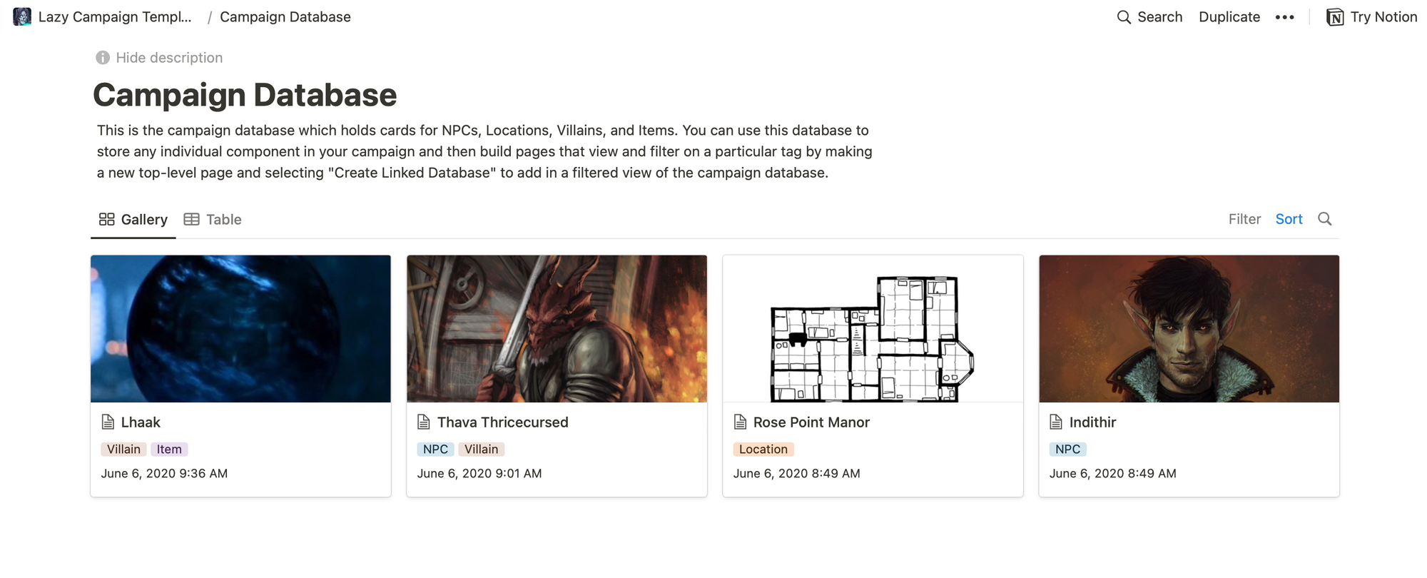 Overview of Notion UI showing cards with images