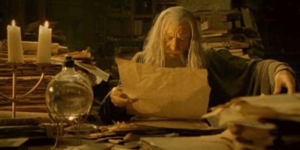 Gandalf looking through the archives in Gondor
