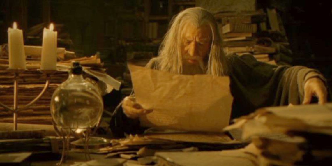 Gandalf looking through the archives in Gondor.